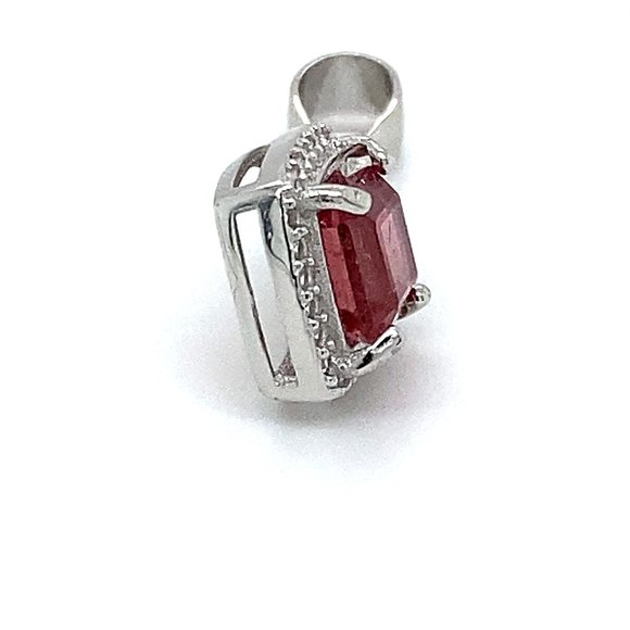 Red Tourmaline 1.80ct White Gold Silver Pendant - Picture 4 of 6